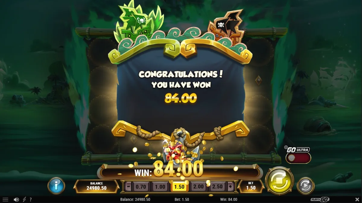 Tampilan visual slot Crabby’s Gold 2 dengan tema bajak laut dan pulau misterius